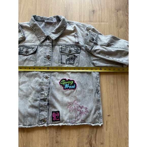 MTV VTG STYLE 2020 Distressed Gray Denim Jean Jacket Embroidered Patch XXXL(21) - Picture 6 of 9